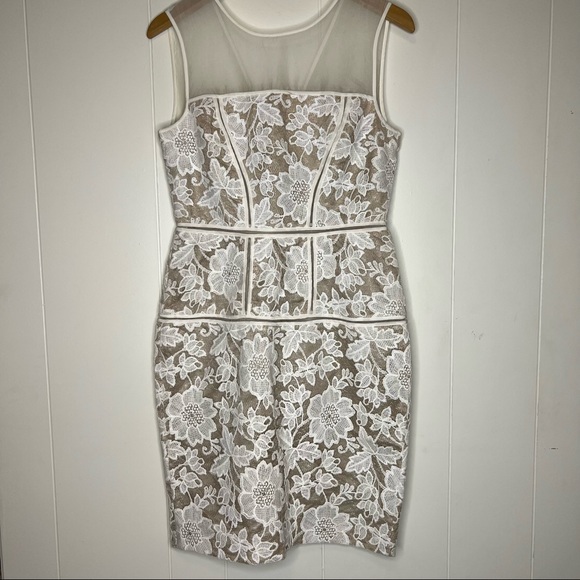 NWT TRINA TURK SHEER LACE MINI NUDE DRESS Sz 8 Party - Picture 3 of 11